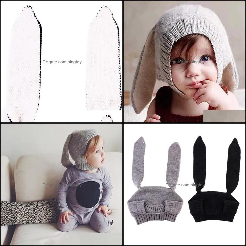 Autumn Toddler Kids Long Ear Rabbit Protection Knitted Wool Caps Winter Warm Baby Boys Girls Hats for 3-10 months Baby 2017