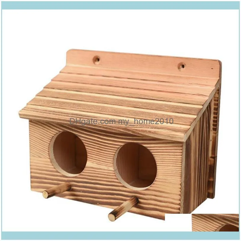 Wooden Nesting Cage Bird House Hut Breeding Box Feeding Nest Birdhouse Home Outdoor Solid Wood Birds Shelter Cages