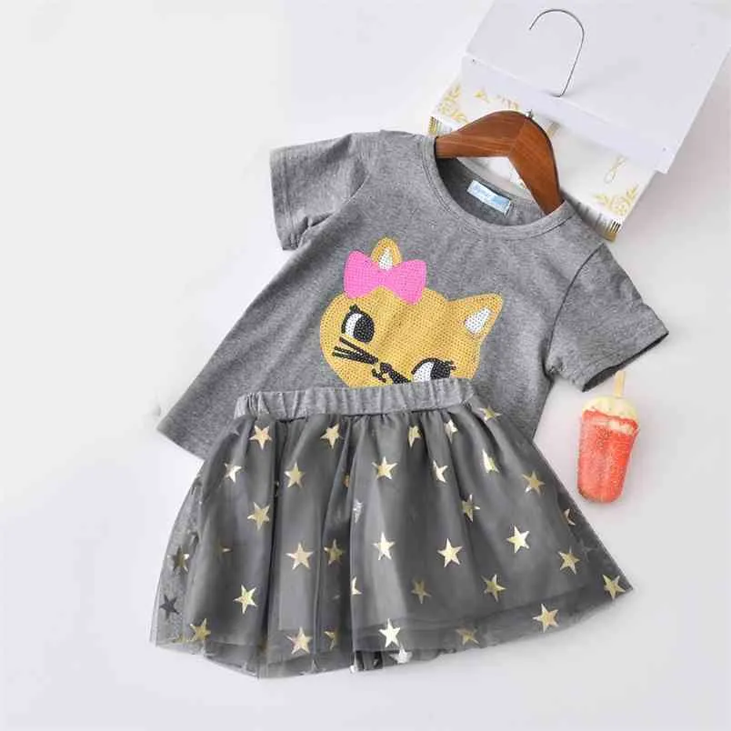 T-shirt imprimé animal d'été + jupe en maille motif étoile 2 pièces vêtements bébé fille pour 1-5 ans 210528