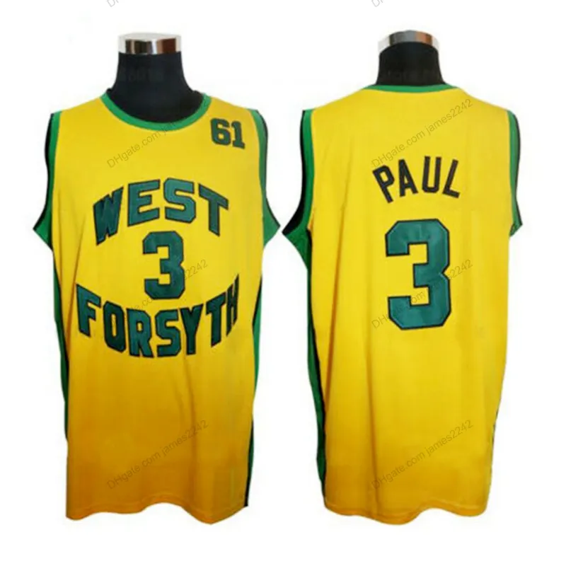 Custom Retro Chris Paul # 3 High School Basketball Jersey West Forsyth 61 Path Steiked Yellow Size S-4XL Elke naam en nummer Topkwaliteit Jerseys