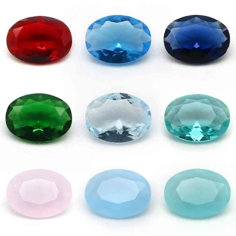 50pcs/lot 3*4~13*18mm Various Color Loose Stone Oval Shape Machine Cut Glass Synthetic GemStone For Jewelry