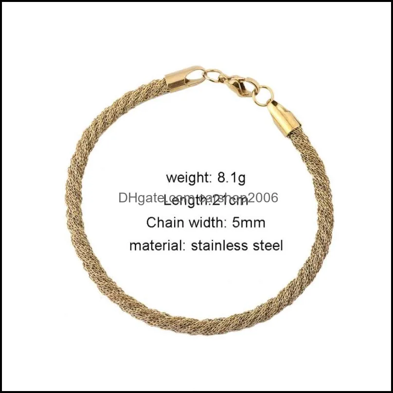 Link, Chain 316L Stainless Steel Fashion Fine Jewelry Hip-hop 5MM Round Spiral Twist Geometric Titanium Beaded Bracelet For Men