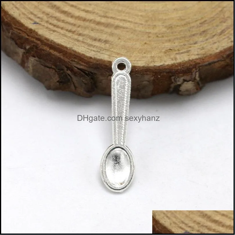 200pcs/lot 24mm antique silver color zinc alloy tiny spoon charm DIY for handmade 218 Q2