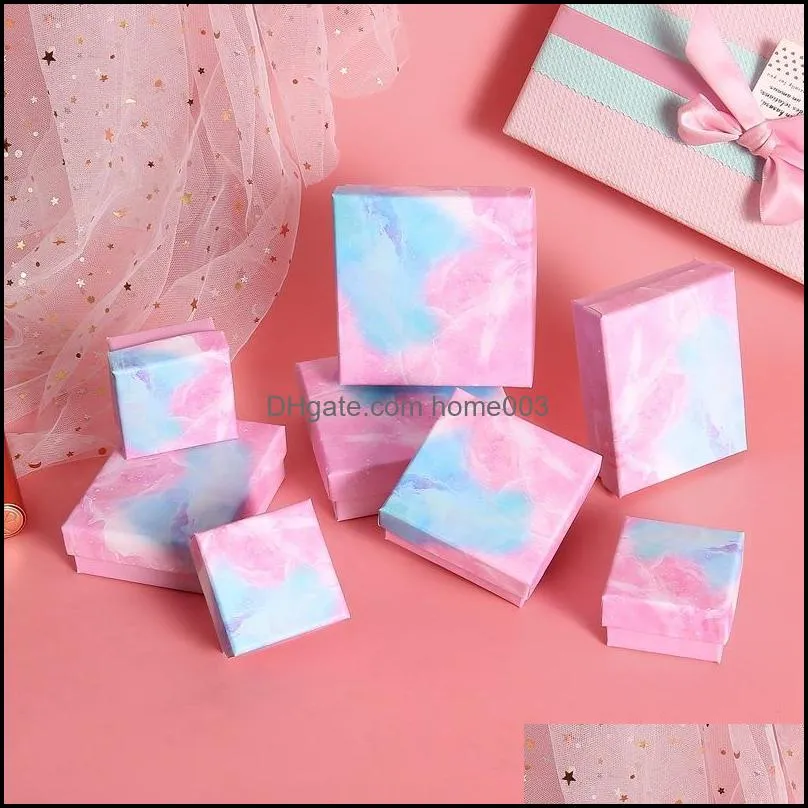 Fashion Marble Print DIY Handmade Jewelry Box Gradient Cloud Gift Packaging Paper Case Small  Necklace Earrings Set Packagings