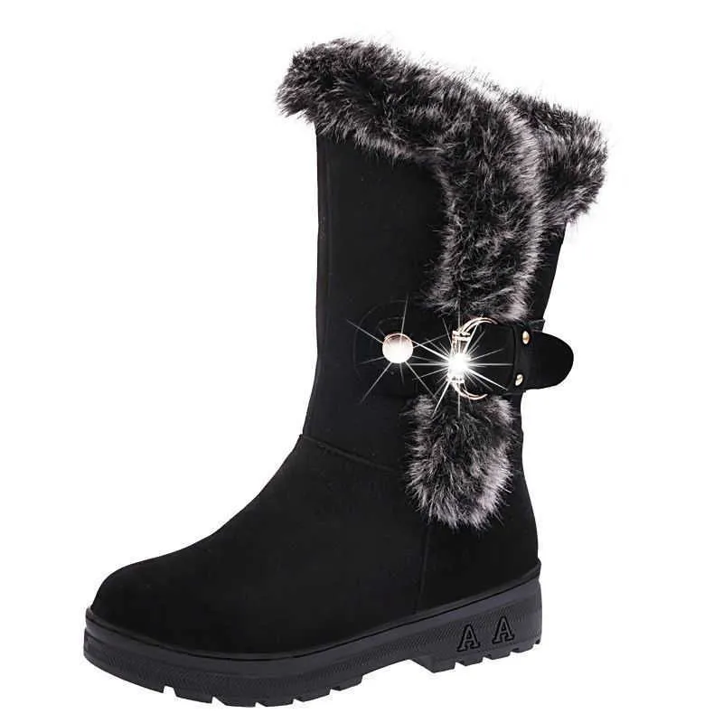 Alto alto botas de inverno mulheres moda zip up morno neve bootie feminino veludo macelho sapatos de algodão antiderrapante Andando sapatos Y0914