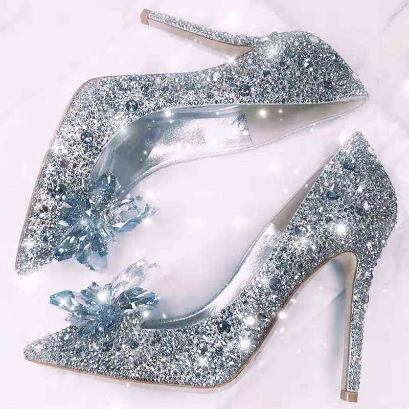 2021 El más nuevo Cenicienta Rhinestone Tacones altos Mujeres Bombas Punta estrecha Mujer Crystal Party Wedding Shoes 5 cm / 7 cm / 9 cm W220307 85