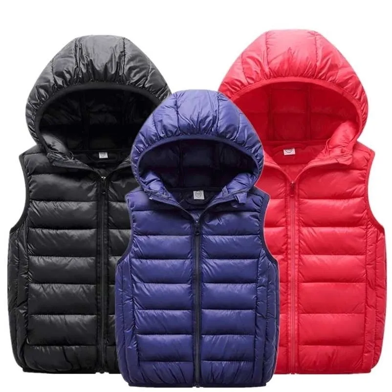 Adolescentes crianças morno outono inverno luz para baixo jaqueta coletes para meninos meninas pai-criança casaco capa crianças outerwear 211203