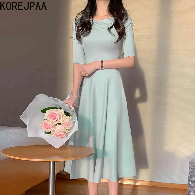 女性のドレス韓国のシックなフランスの春と秋の気質デザインオフショルダーハイウエスト長いvestido 210514