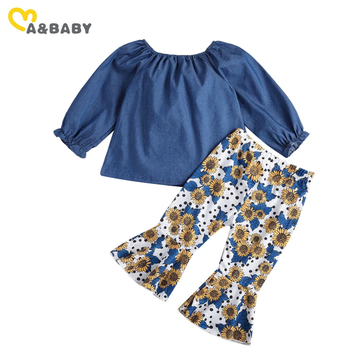 1-6Y Primavera Otoño Flor Niños Niñas Ropa Conjunto Ruffles Tops Flare Pants Kid Girl Ropa Disfraces Trajes 210515