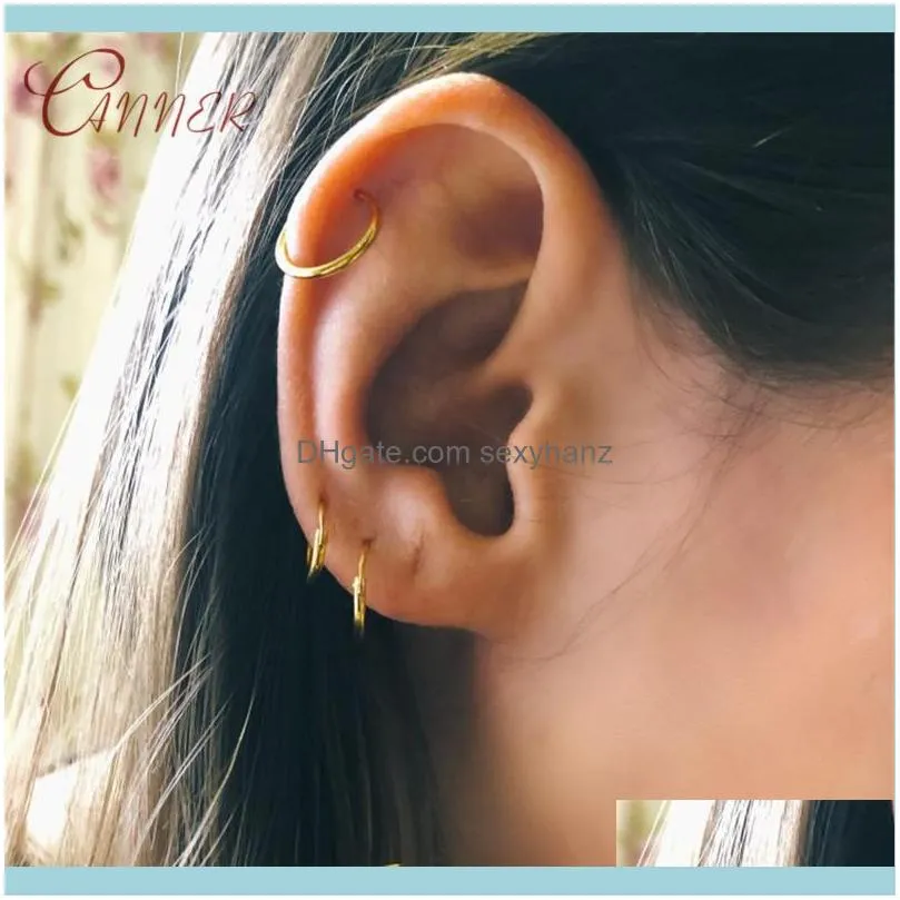 Canner 1 Pair Small Hoop Earrings 925 Sterling Silver Circle Pendientes for Women Men Areteearring Ear Bone Buckle