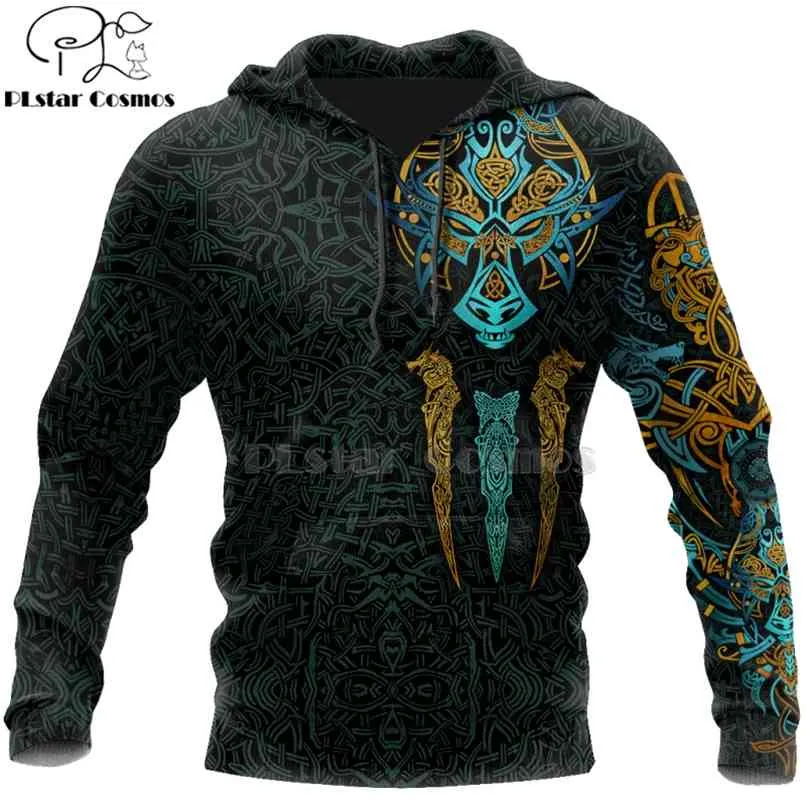 Plstar Cosmos Viking Warrior Tattoo Fashion Tracksuit Casual 3D Print Zipper / Hoodie / Sweatshirt / Jacka / Män 'Style-210813