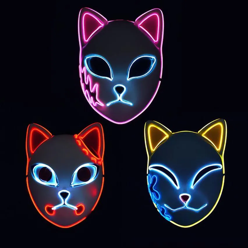 Demonio Slayer Fox Mask Halloween Party Japonés Anime Cosplay Disfraz LED Festival Favor Props Face Light Masks DHLA30