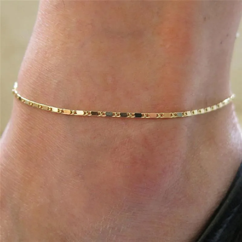 Anklets mode guld tunn kedja ankel charm anklet ben armband fot smycken justerbara armband för kvinnor tillbehör