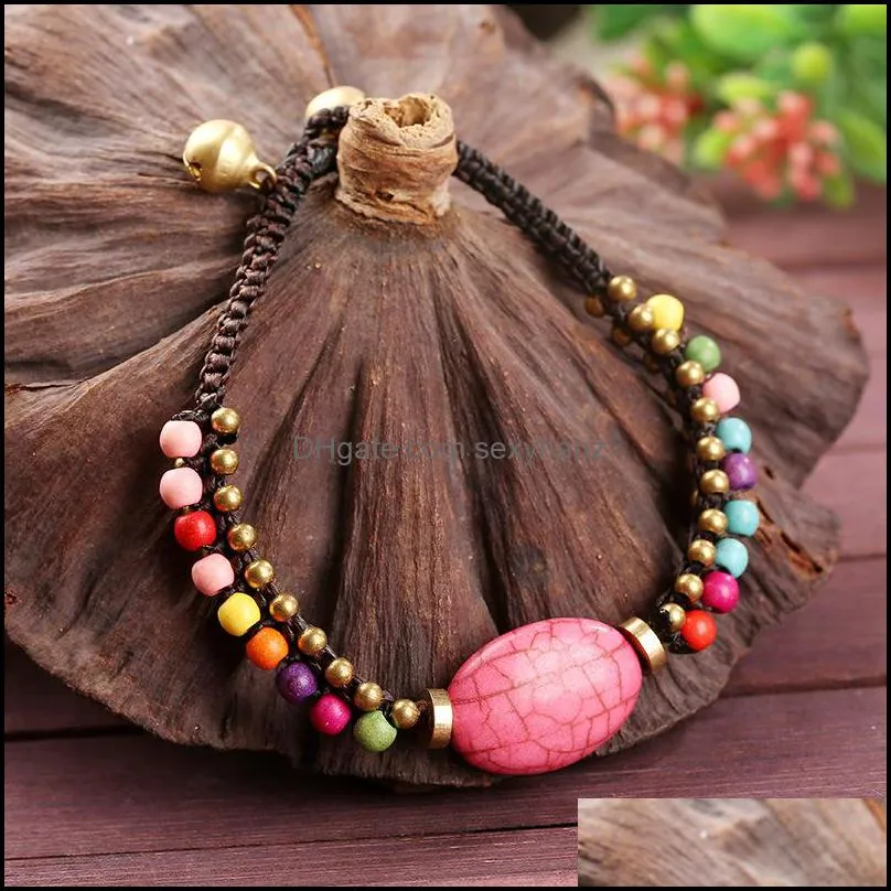 S2315 Bohemian Fashion Jewelry Strands Beaded Bracelet Stone Wax Rope Vintage Handmade Beads Bracelets