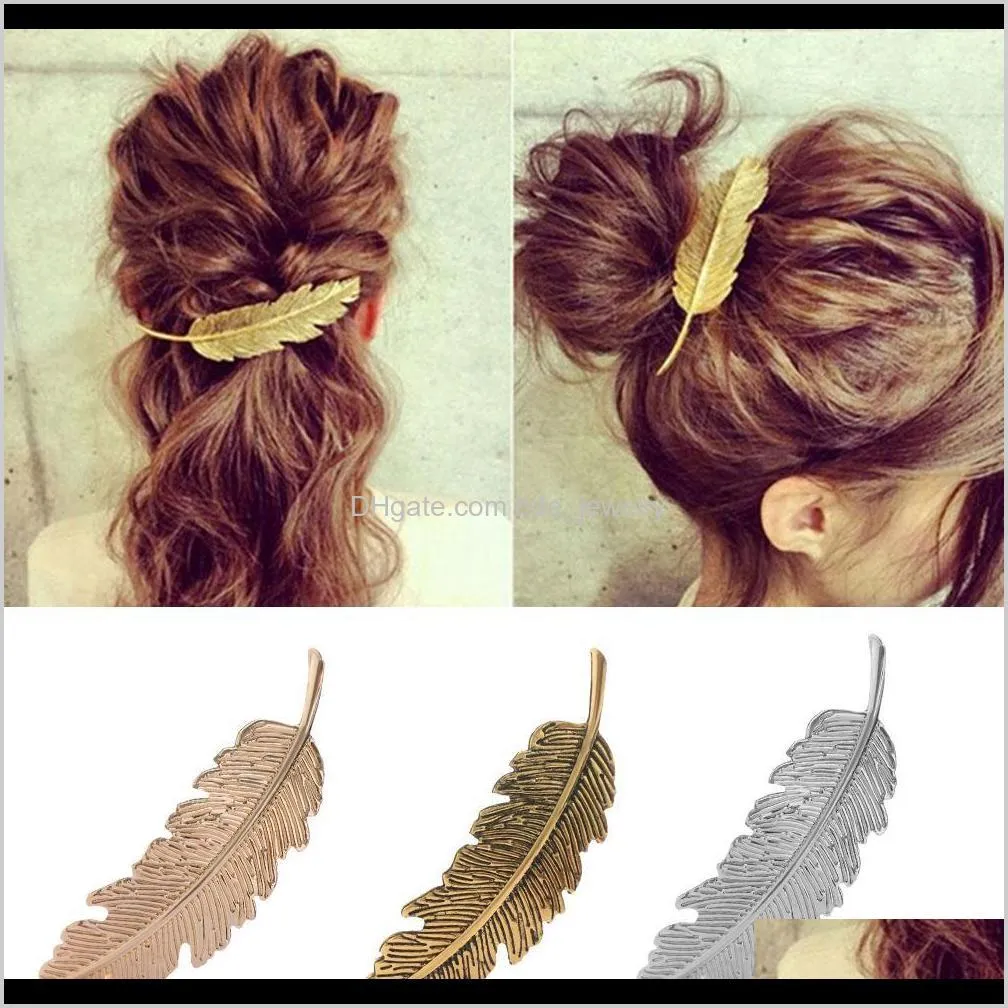 fashion metal leaf shape hair clip barrettes crystal pearl hairpin barrette color feather hair claws hair styling tool