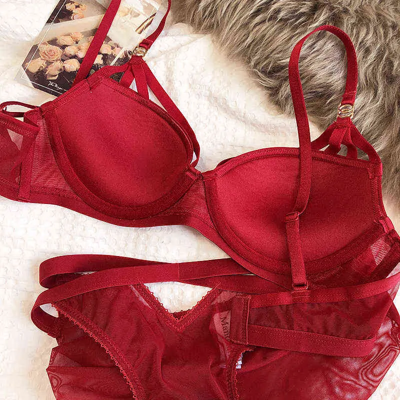 NXY sexy set2021 Schwarz Weiß Rot Dessous Aushöhlen Einstellbare Frauen Sexy Bh Und Panty Sets Push-Up Dessous Anzüge BCD Große Größe 1129