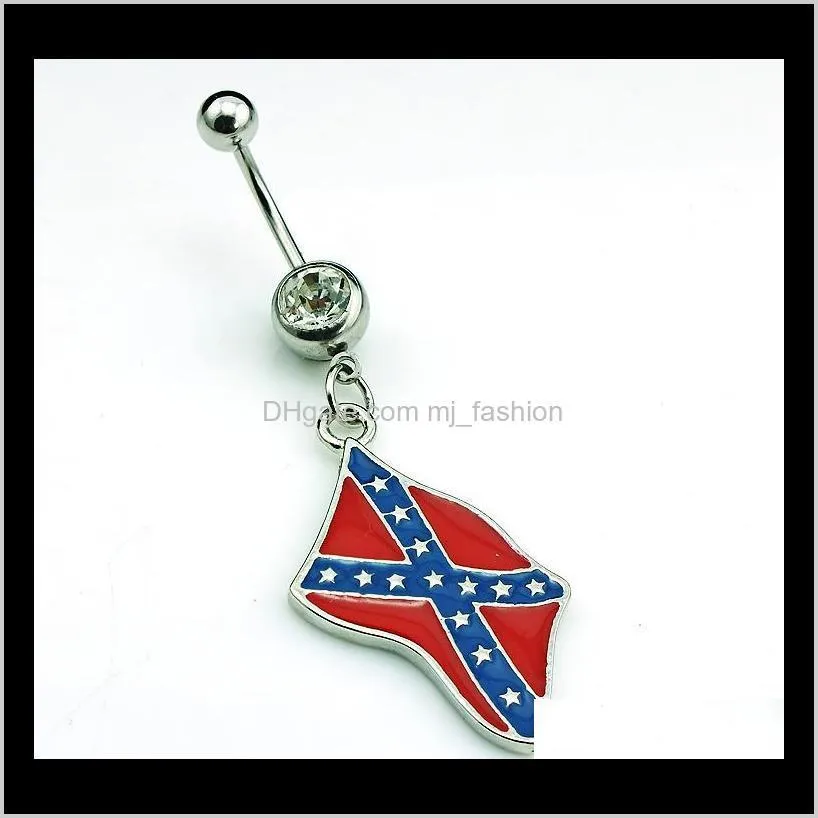  shipping fashion belly button rings dangle 316l stainless steel national flag navel body piercing jewelry 2032