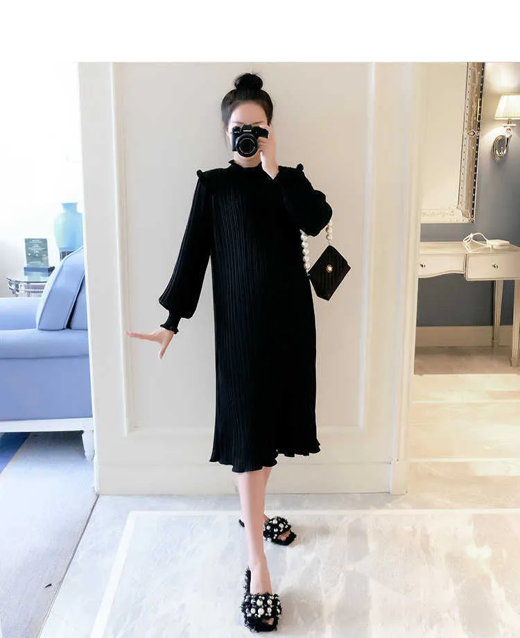 New Spring Maternity Dresses Fashion Chiffon Pleated Long Pregnancy Dress 2020 Casual Loose Maternity Clothes For Pregnant Women (32)
