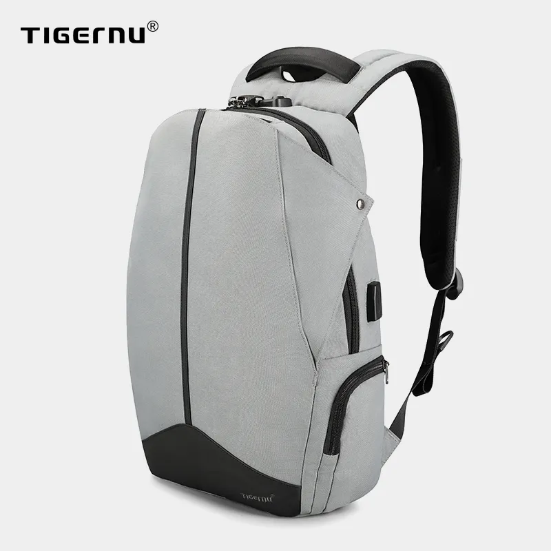 Plecaki Anti Kradzież Mężczyźni Tigernu Opatentowany Zipper Tsa Lock No Key Design USB 15.6 Cal Laptop SchoolBag Student College