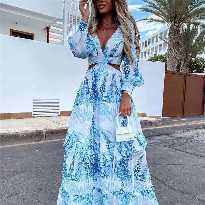 Beach Long Boho Maxi Dress Sexy Hollow Out Boho Deep V Neck Summer
