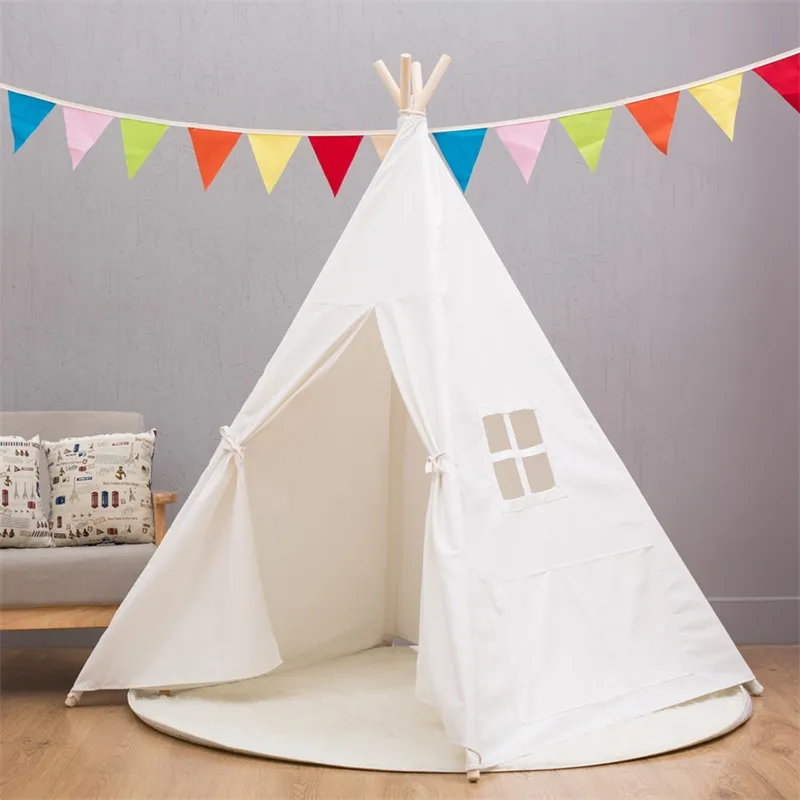 Tipi Triangle KidsTent Teepee Canvas Sleeping Dome 130cm Play-Tent Teepee House Wigwam Room Children's Tent Game-House 1020 178 Z2