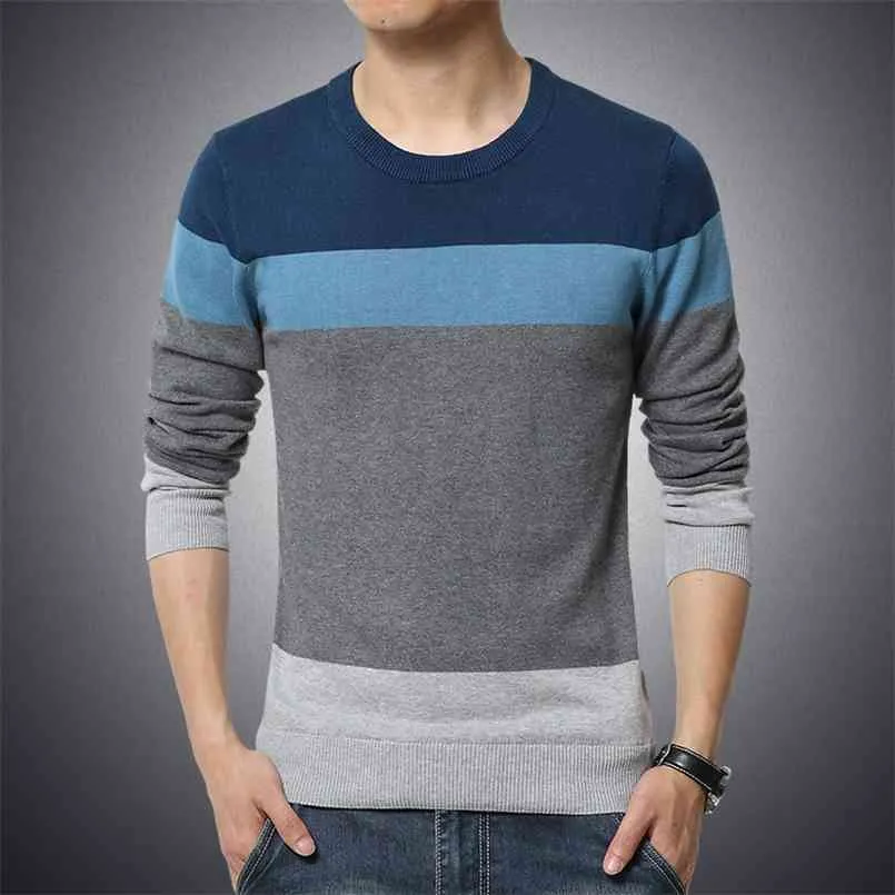 Winter Casual Men's Sweater O-Neck Striped Slim Fit Knittwear Mens Sweaters Pullovers Pullover Men Pull Homme 210809