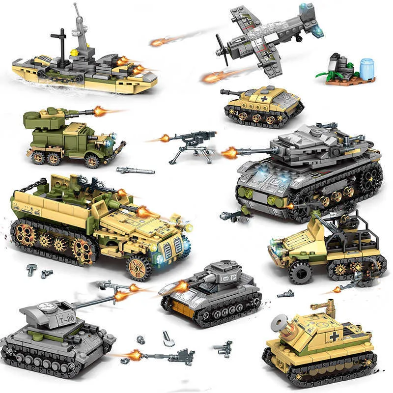 Model Tank Diy Blocks Military Tank Helicopter Soldier Building Blocks Model Kit2024 Version ...