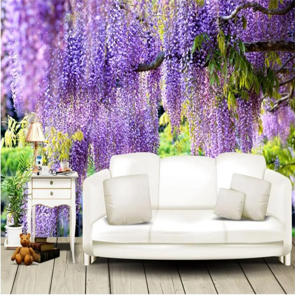 Fond d'écran personnalisé 3D mural beau romantique fleur violet rotin tv fond mural salon chambre 3D papier peint