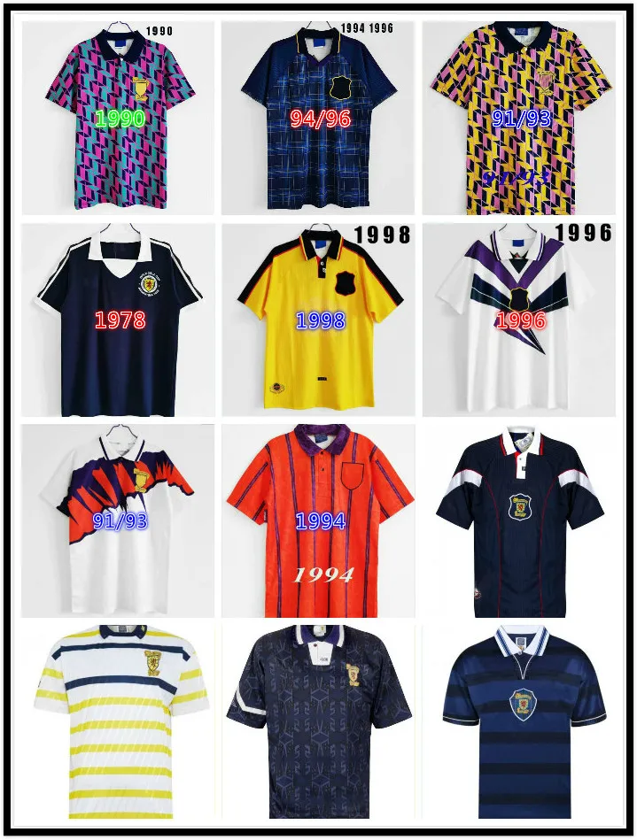 Maglia da calcio retrò scozzese finale della Coppa del Mondo 98 da uomo 1996 1998 1986 1982 1997 1991 1993 1994 1995 maglia da calcio classica vintage da trasferta