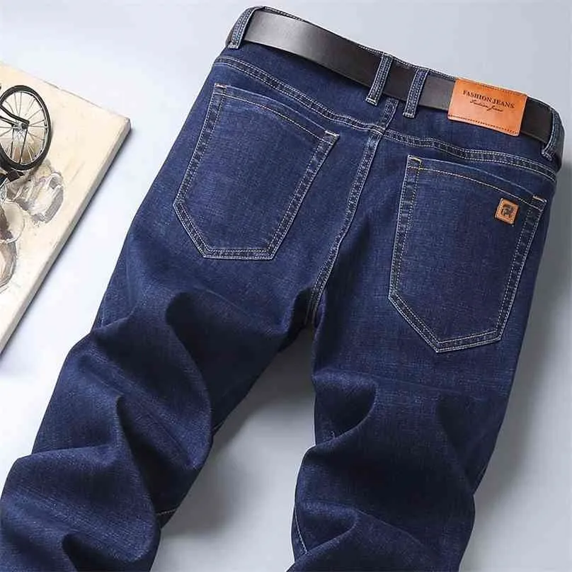 Осенние мужские регулярные подходят черные синие джинсы классический стиль бизнес случайные растягивающие джинсовые брюки мужские джинские брюки 210716
