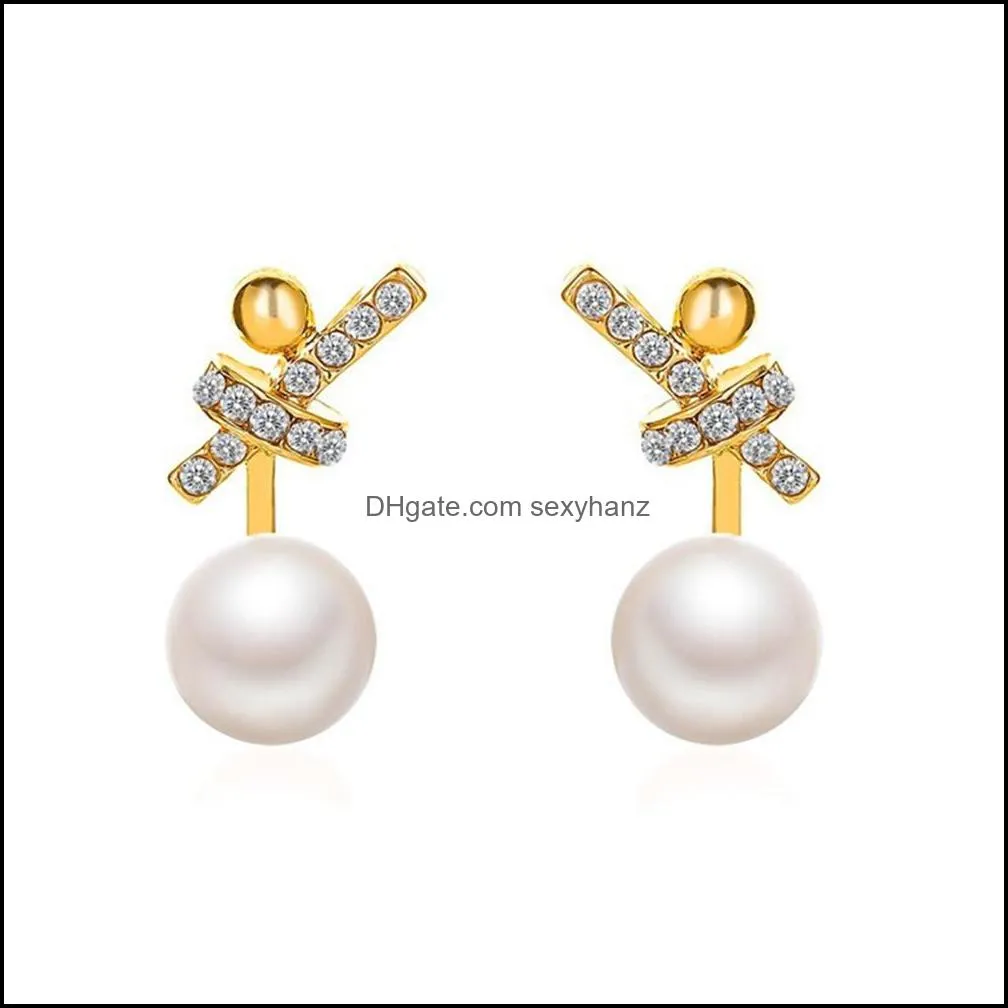 Knot Pearl Diamond Earring Stud Women Business Party Dress Gold Ear Drop European 925 Silver Alloy Geometric Earrings Fashion Jewelry