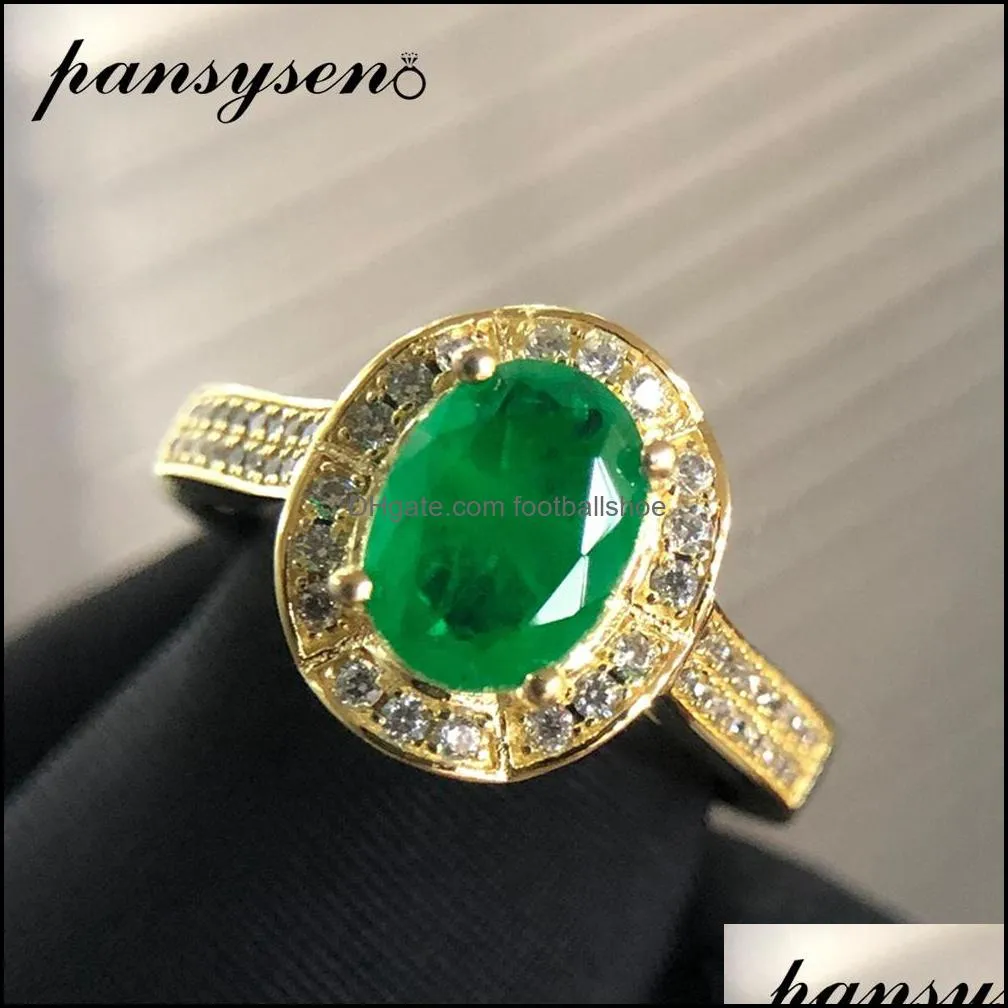 PANSYSEN Luxury 925 sterling silver 8x6MM Oval Emerald Gemstone rings for women Wedding Cocktail party Fine Jewelry Ring Gifts Y1119