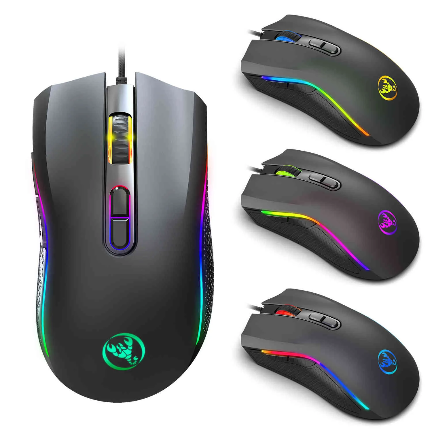 Hongsund Ny makroprogrammering RGB 7200DPI Luminous Game Electric Race Cable 6 dpi File Justerbar Gaming Mouse