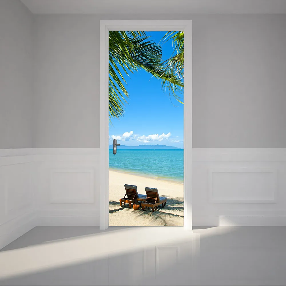 Adesivo Per Porte 3D Paesaggio Balcone - Carta Da Parati In PVC Autoadesiva 77x200 Cm