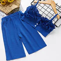 Melario-Summer-Korean-Children-s-Clothing-Girls-Suit-Casual-Cake-Sling-Pants-2pcs-Button-Solid-Color