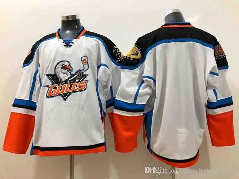 Men Ducks  Gulls Jerseys Ice Hockey AHL Blank Jersey Home White Breathable All Stitched 