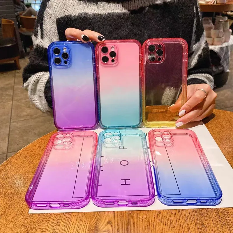 Hybrid Transparent Gradient Phone Cases for IPhone 12 Pro X XS MAX XR 8/7 6 6s Plus Protective Slim Clear Shockproof Cover