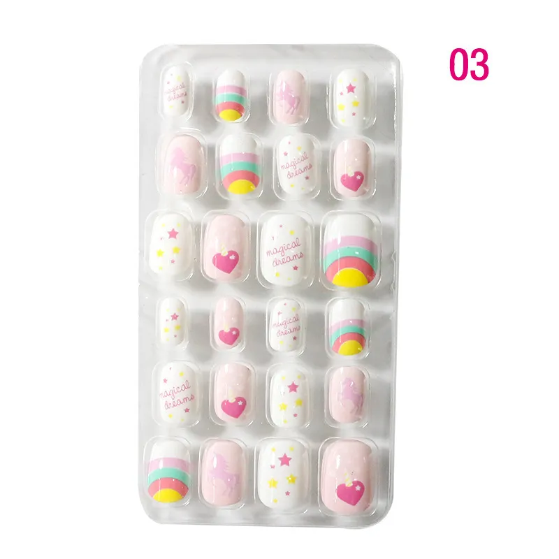 10 Set Candy pretend play toy Children Cartoon Full Cover Kid Glue Self Fake Manicure Tips Nail Decor Art for Girls Wholesale
