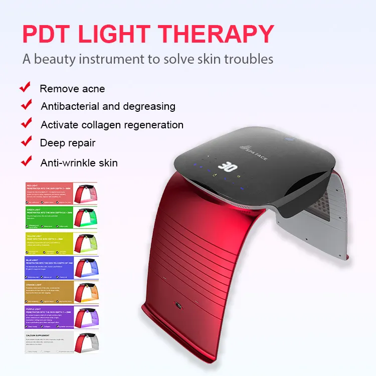 صالون استخدام CE المعتمدة عميق العلاج 7 اللون PDT LED للطي الوجه ضوء العلاج آلة العناية بالبشرة الوجه