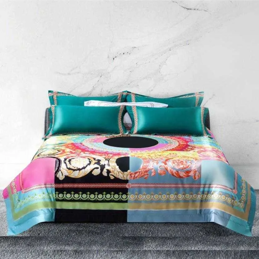 Hochwertiges französisches Italien-Design, gelbes Muster, Druck, 4 Stück, King-Size-Betten, Weiß, Blau, Gold, Bettlaken, Luxus-Bettwäsche-Sets