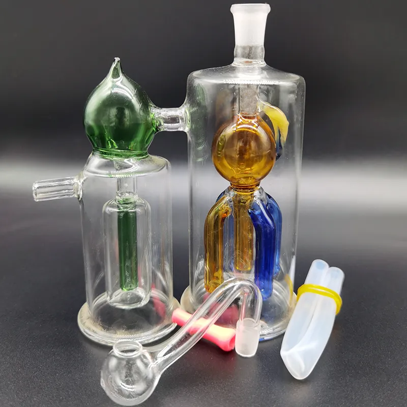 Double Glass Water Bong Hookah With 10mm Joint Oil Burner Pipes Clear Hose Unique Shape Dab Rig 2022