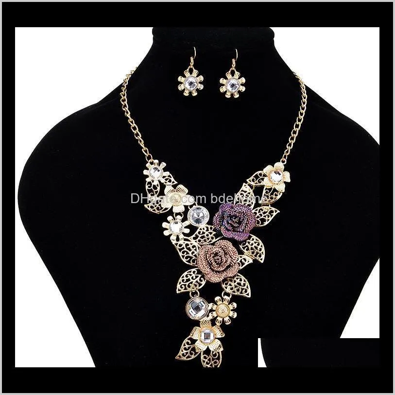 vintage hollow out flowers bridal jewelry set european and american style women jewelry set pearl jewelry set