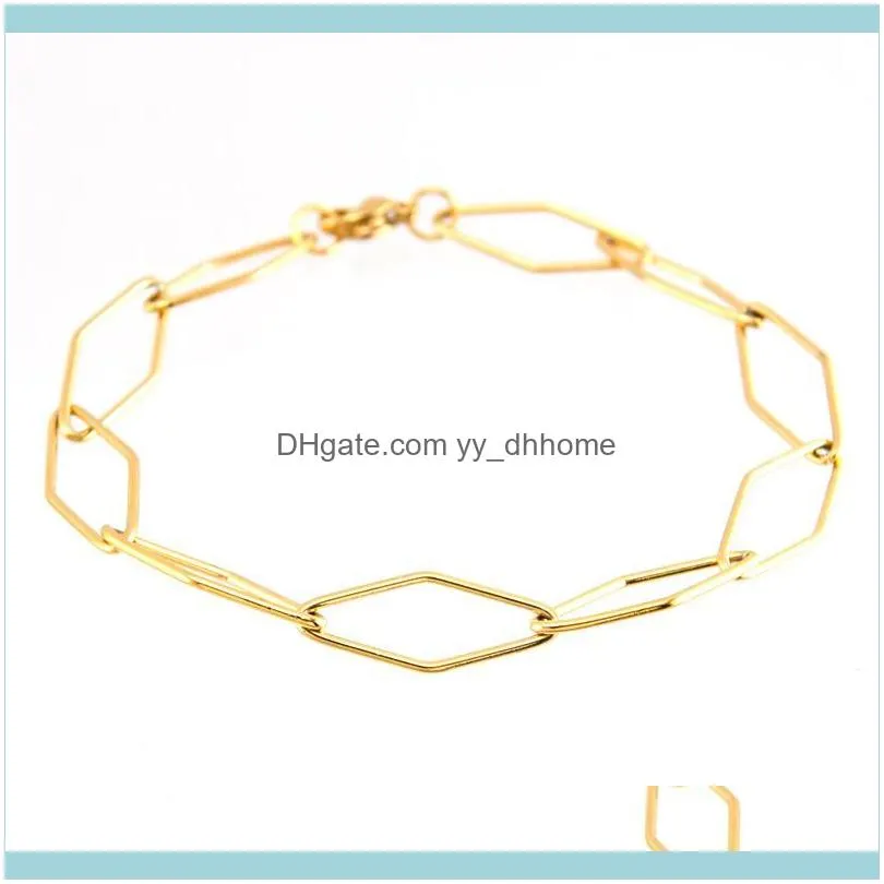 Link, Chain 100% Stainless Steel Bracelet For Women Men Metal Lock Bracelets Pulseras Mujer Boho Jewelry Drop