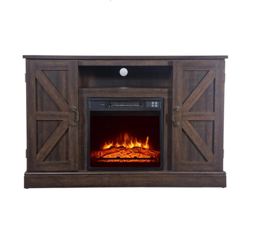 Building Supplies SF103-18G HA115-47 Meuble TV avec cheminée en rondins de 47 pouces Marron 1400 W Couleur unique/Faux bois de chauffage/Fil chauffant/Petit mouvement de télécommande Noir