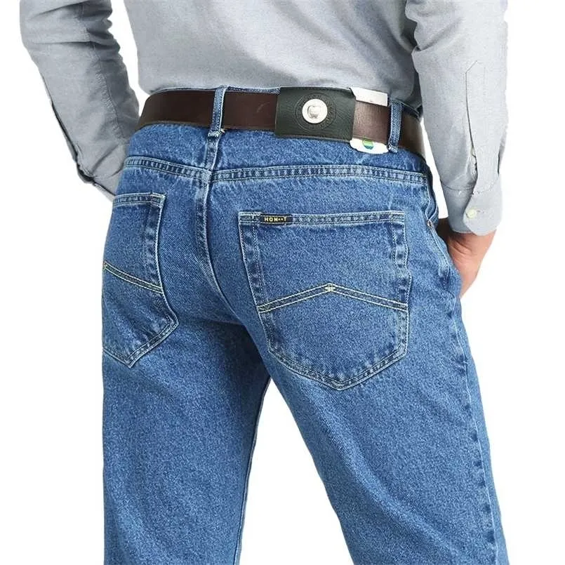 Erkekler İş Kot Klasik İlkbahar Sonbahar Erkek Pamuk Düz Streç Marka Denim Pantolon Yaz Tulum Slim Fit Pantolon 211206