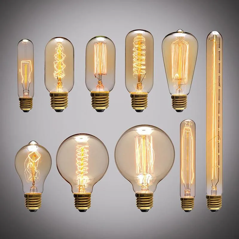 Żarówki retro Edison żarówki E27 220 V 40W ST64 G95 T185 T300 Filament żarowywa ampułka vintage lampa