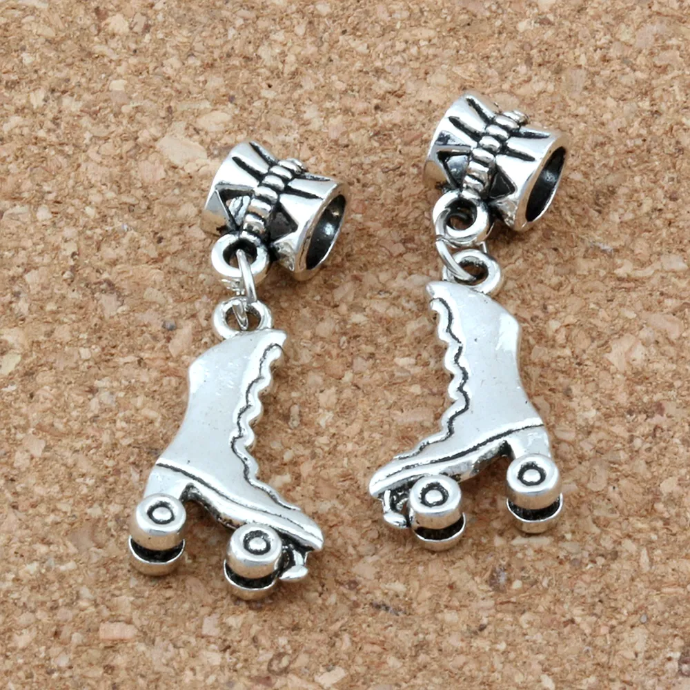 50pcs / lot Ancient silver 3D Roller Skates Charms Big Hole Beads For Jewelry Making Bracelet Necklace Findings 11.5X32.5MM A-118a