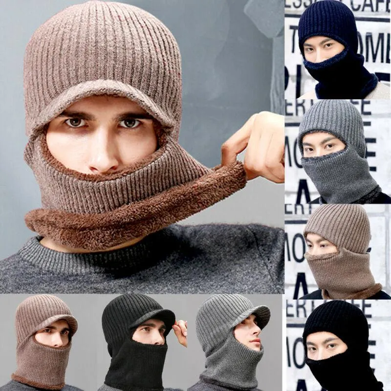 Inverno térmico térmico balaclava chapéu homens esqui rosto pescoço de beanie quente tampão de lã ao ar livre lenço de neve de malha gary azul chapéus negros