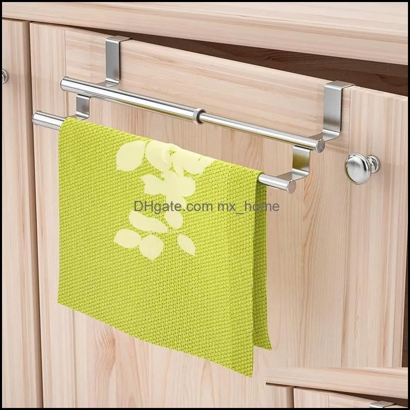 Kitchen Over Cabinet Double Towel Bar Rack, Expandable Hand Towel Holder for Universal Fit on Inside Or Outside