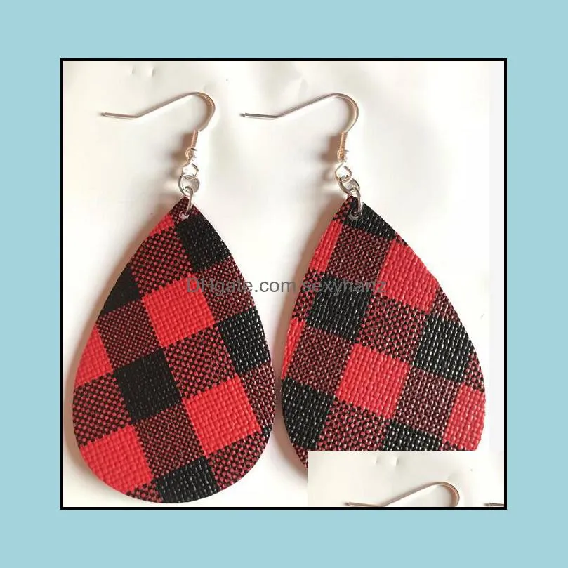 2021 New Plaid Leather Earrings For Women Fashion Statement Teardrop Leaf Plaid Earring Leather Jewelry Wholesale